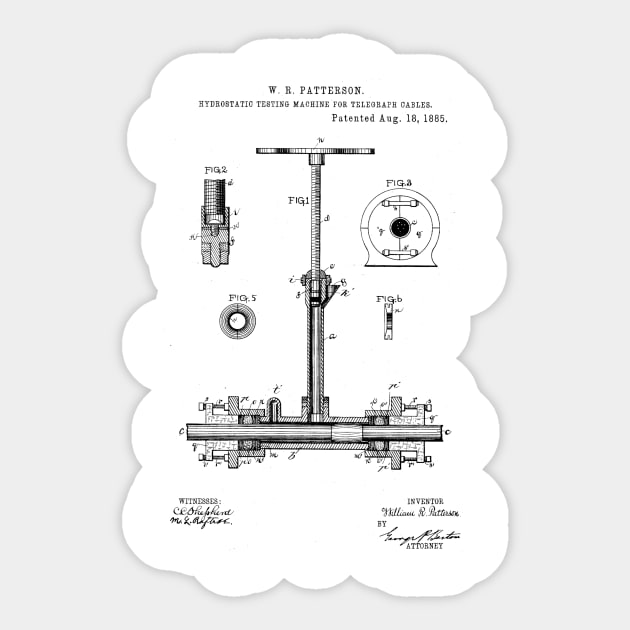 Machine for Telegraph Cables Vintage Patent Hand Drawing Sticker by TheYoungDesigns